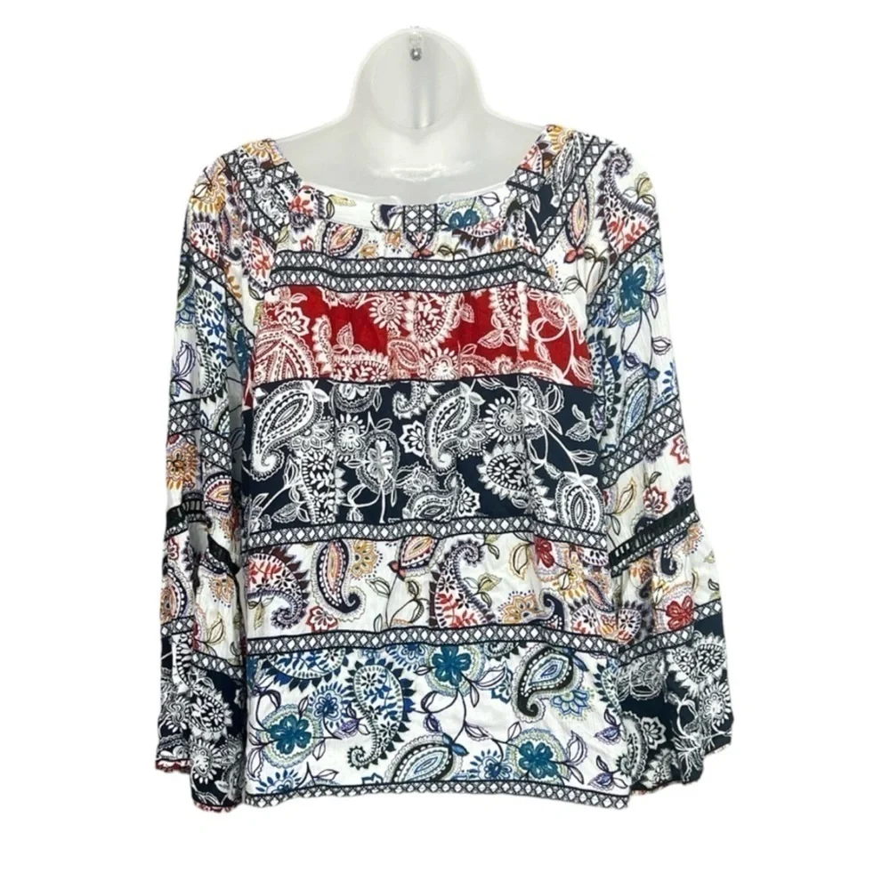 Cupio Women’s Multicolored Floral Lace Boho Bell Sleeve Paisley Top Size M - Picture 2 of 8